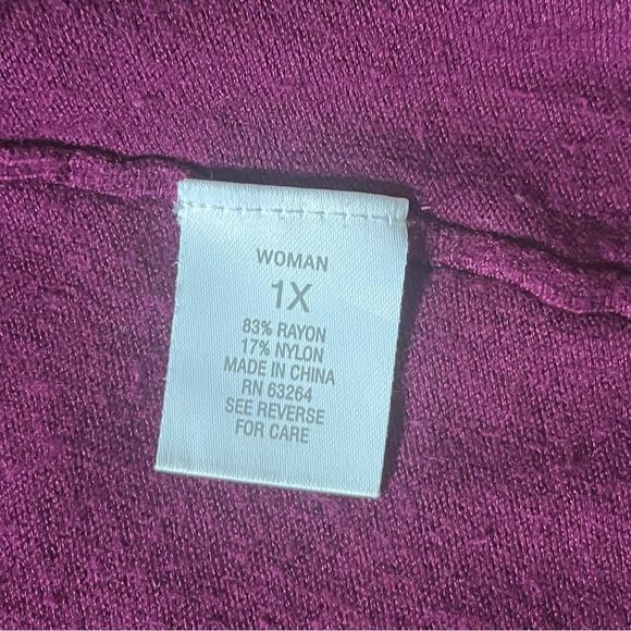 🟢Roz & Ali Plumb Open Front Knit Cardigan 1X - Picture 3 of 5